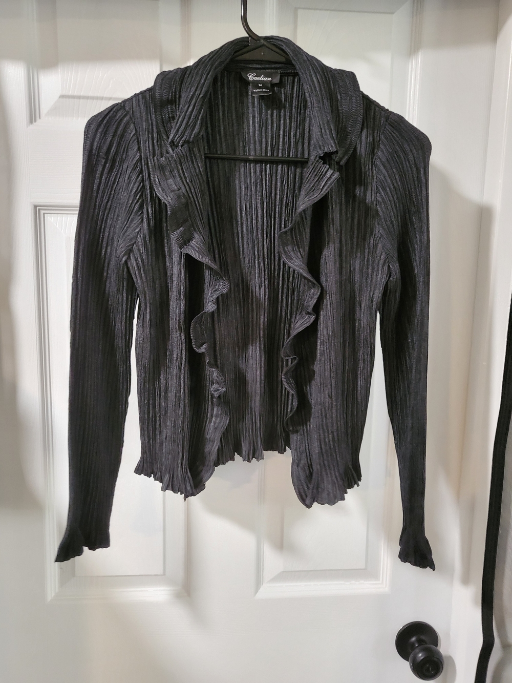 Black Ruffled Open-Front Women's Cardigan